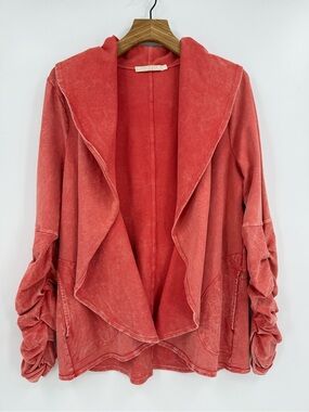 Testimony Los Angeles French Terry Cotton Cardigan in Washed Coral Size L